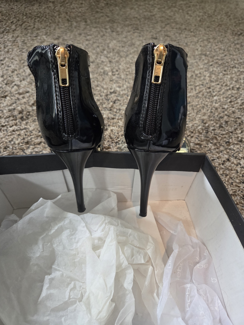 bebe Black Strappy Rhinestone High Heel Sandals - Picture 7 of 9